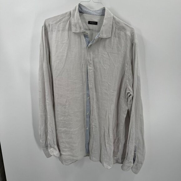 Saks Fifth Avenue New York Two Shirt Lot Mens XL Linen Solid & Plaid Long-Sleeve - Picture 1 of 8